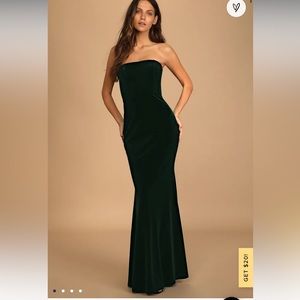 Lulus All Love Emerald Green Velvet Strapless Mermaid Maxi Dress